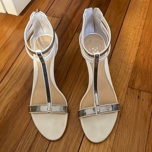 Vince camuto white and silver heel